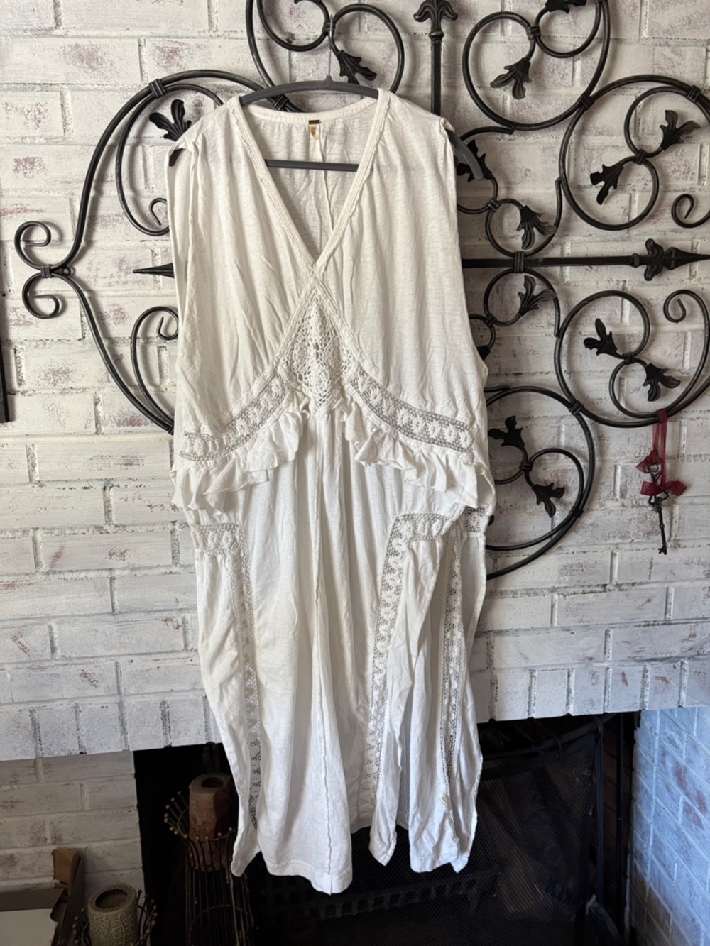 Free People Cream Sleeveless Crochet-Trim Midi Tunic Dress - Picture 3 of 5